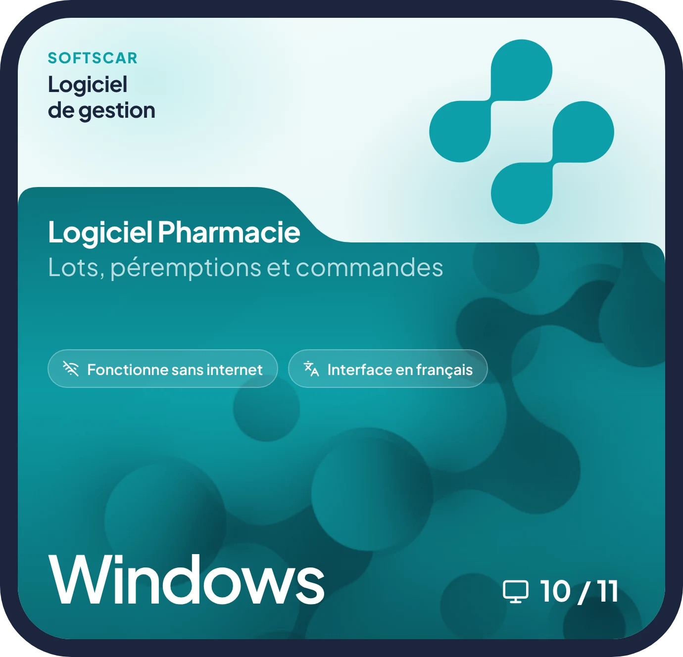 Le logiciel des pharmacies et dépôts de médicaments : application Windows, fonctionne sans internet, interface en français.